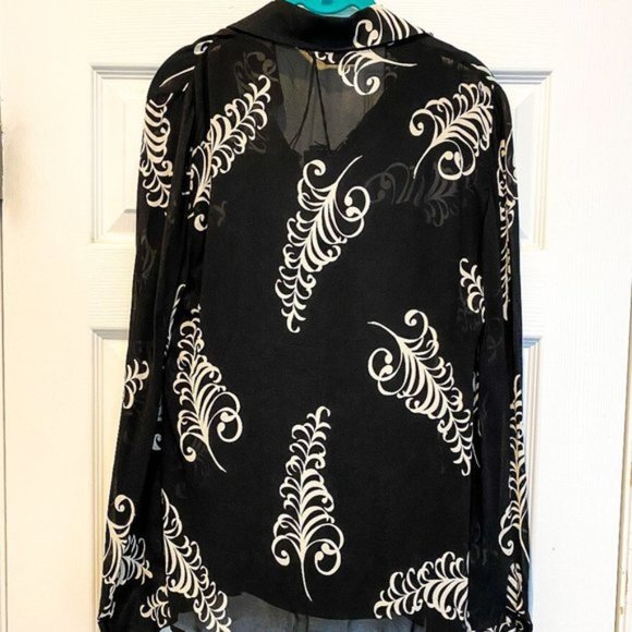Prada Feather black and white print sheer crepe shirt $1400 - Picture 9 of 11